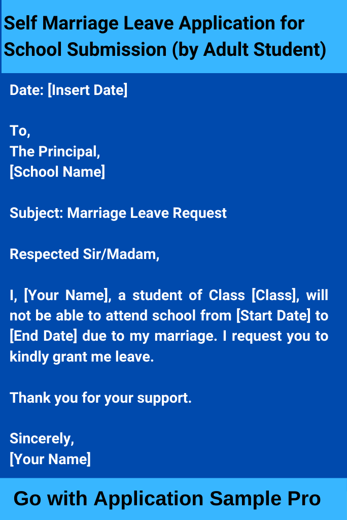 Self Marriage Leave Application for School Submission (by Adult Student)