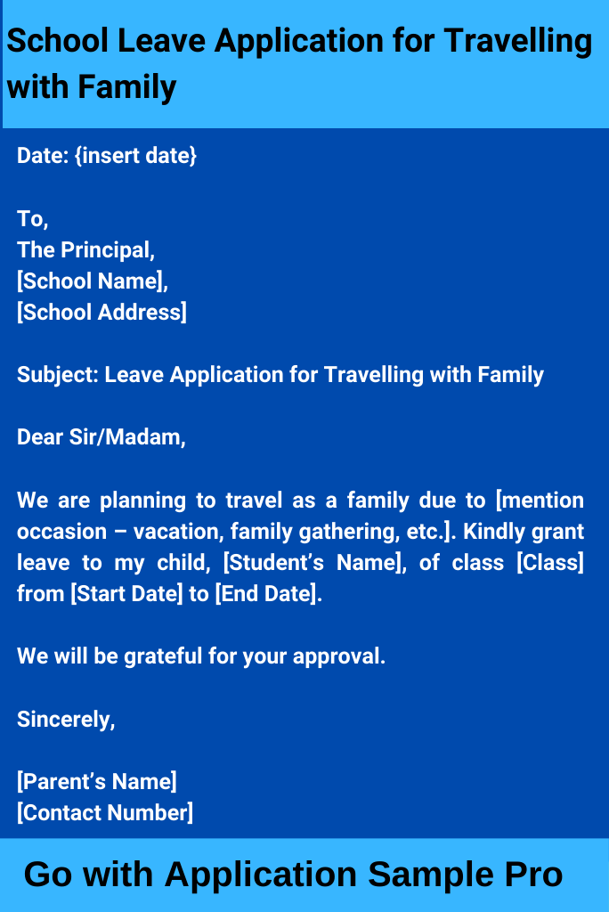 School Leave Application for Travelling with Family