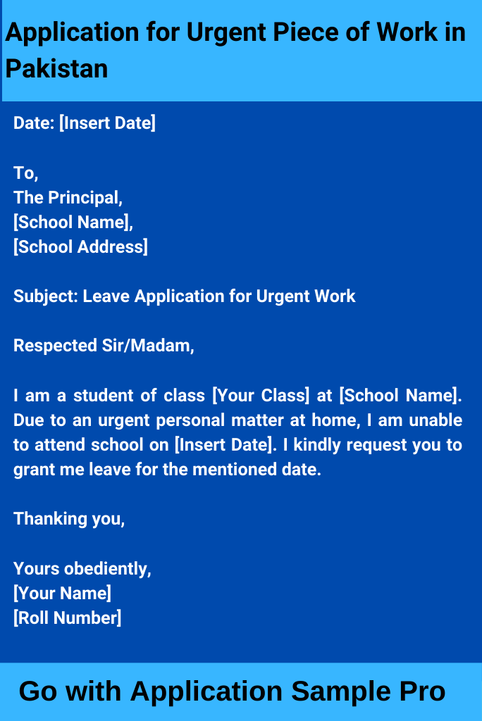 Application for Urgent Piece of Work in Pakistan
