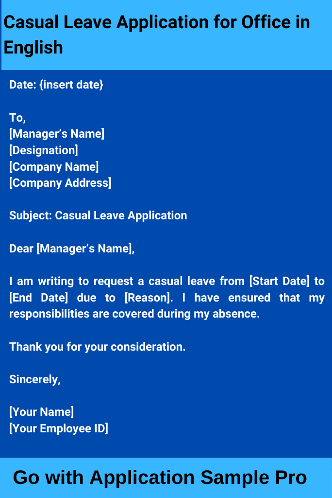 Casual Leave Application for Office in English
