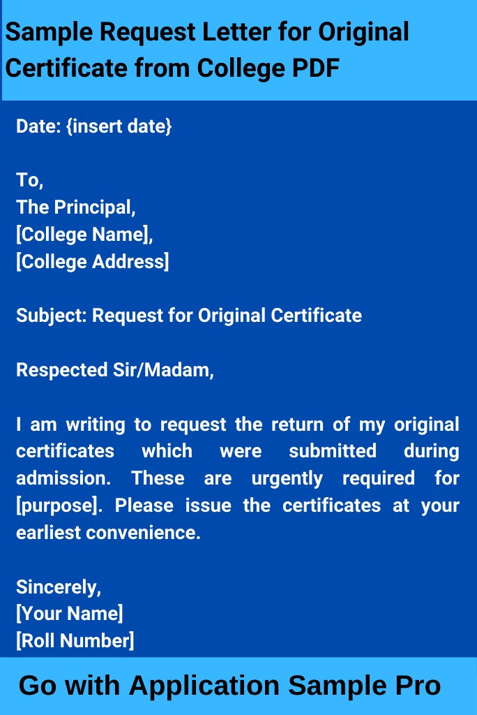 Sample Request Letter for Original Certificate from College PDF