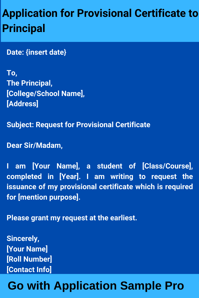 Application for Provisional Certificate to Principal