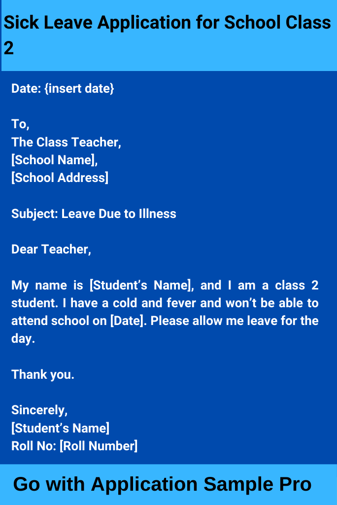 Sick Leave Application for School Class 2
