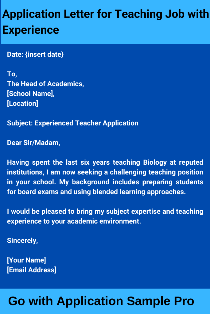 Application Letter for Teaching Job with Experience
