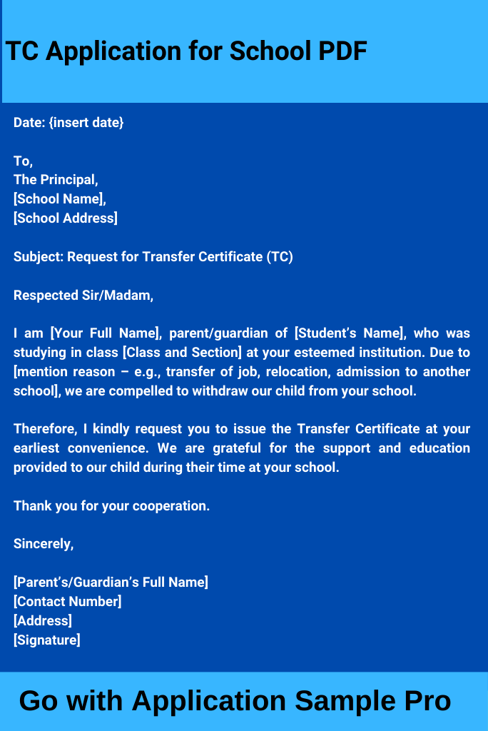 TC Application for School PDF