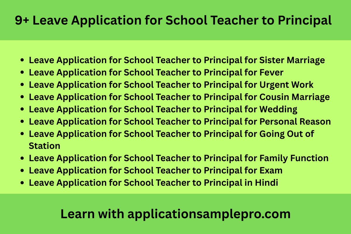 9+ Leave Application for School Teacher to Principal