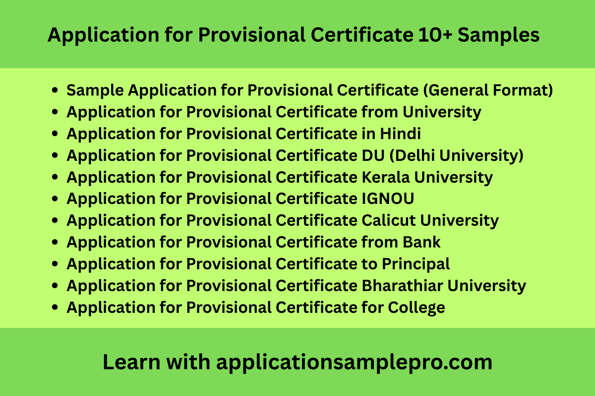 Application for Provisional Certificate 10+ Samples