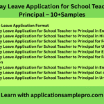 One Day Leave Application for School Teacher to Principal – 10+Samples