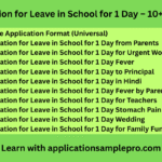 Application for Leave in School for 1 Day – 10+Samples