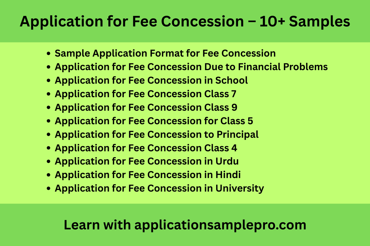 Application for Fee Concession – 10+ Samples