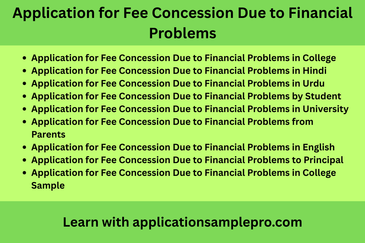 Application for Fee Concession Due to Financial Problems