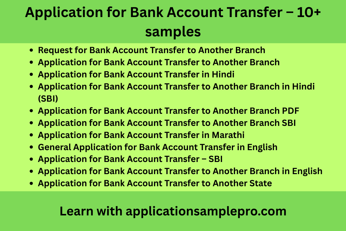 Application for Bank Account Transfer – 10+ samples