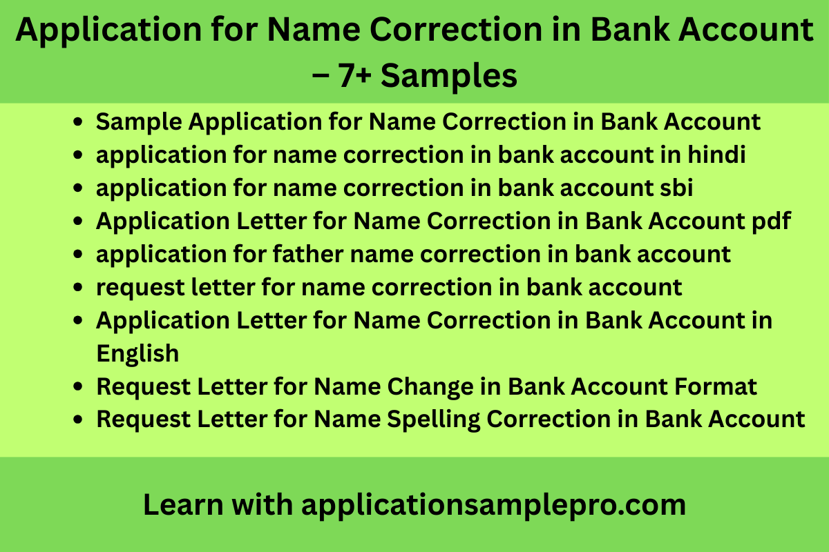 Application for Name Correction in Bank Account – 7+ Samples