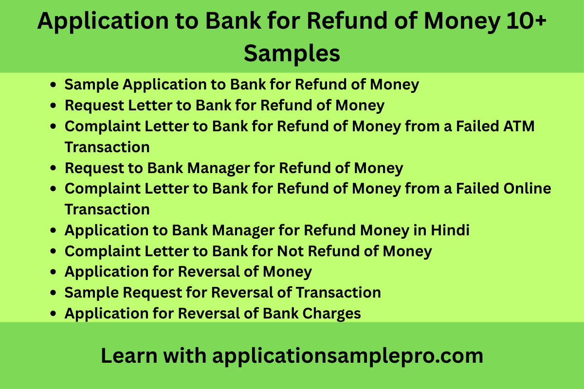 Application to Bank for Refund of Money 10+ Samples