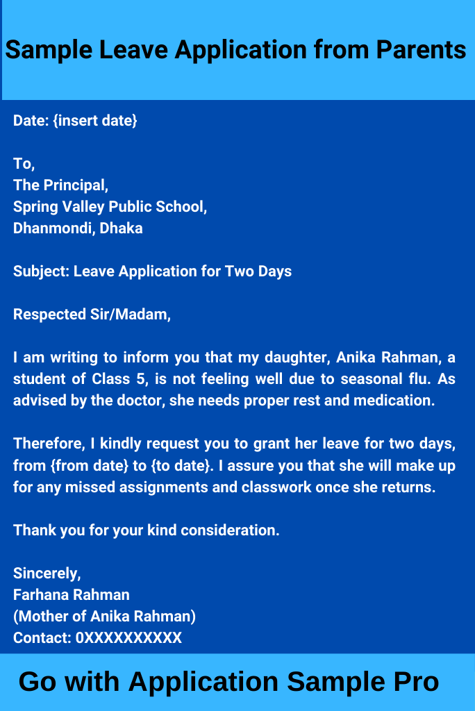 Sample Leave Application from Parents