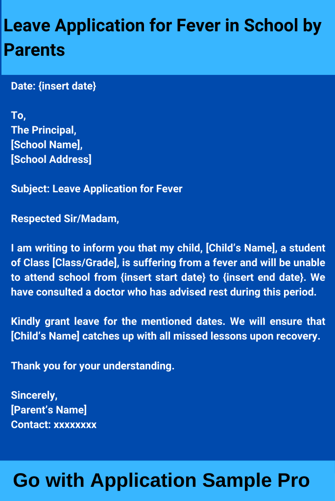 Leave Application for Fever in School by Parents