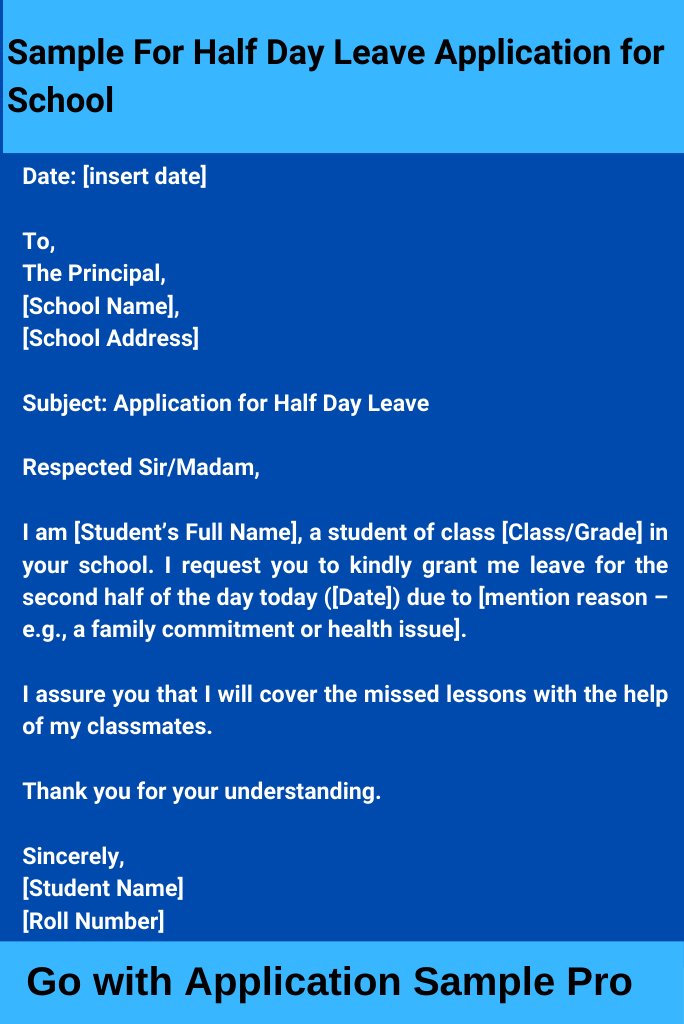 Sample For Half Day Leave Application for School