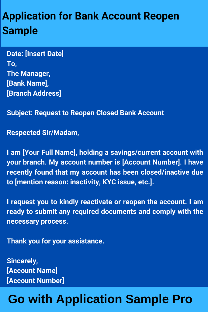 Application for Bank Account Reopen Sample