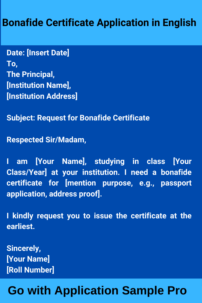 Bonafide Certificate Application in English