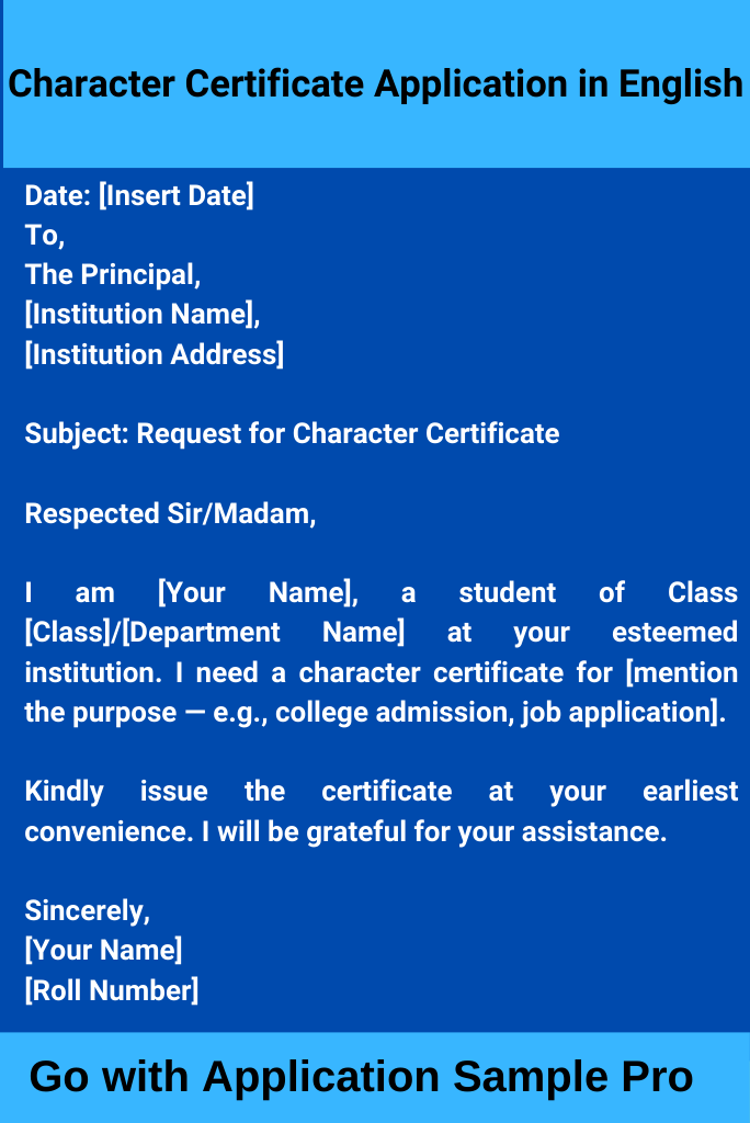 Character Certificate Application in English