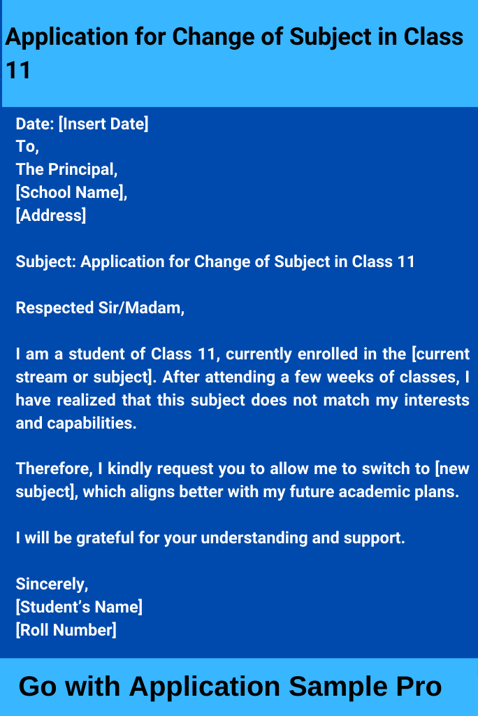 Application for Change of Subject in Class 11