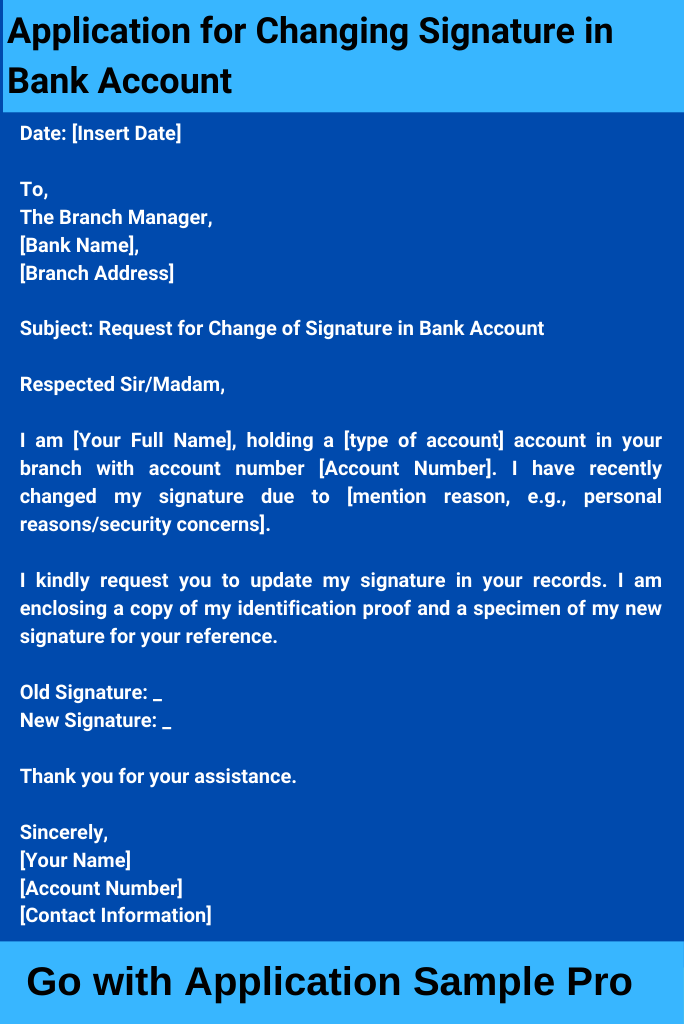 Application for Changing Signature in Bank Account