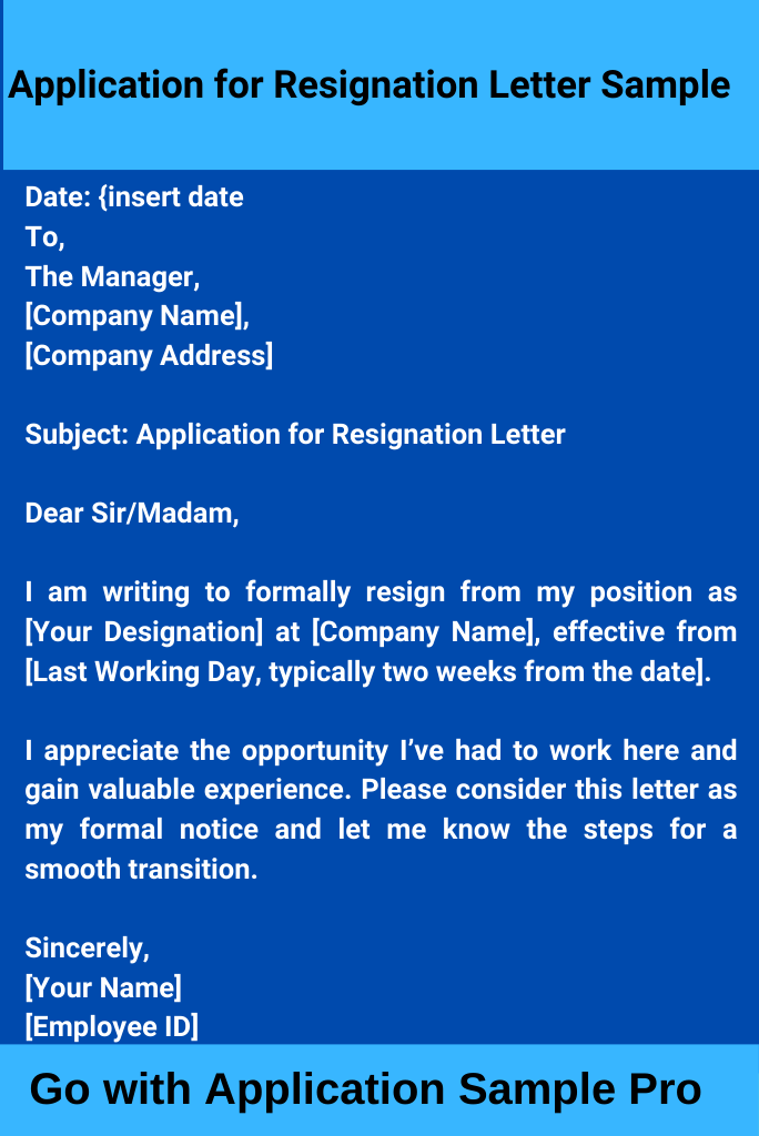Application for Resignation Letter Sample