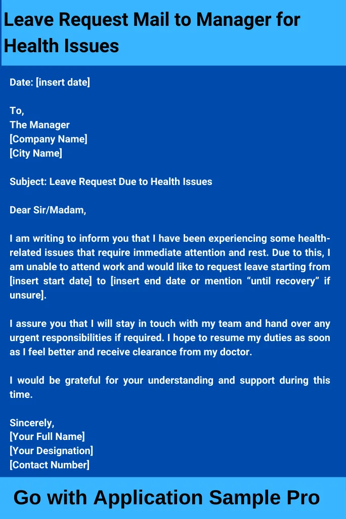 Leave Request Mail to Manager for Health Issues