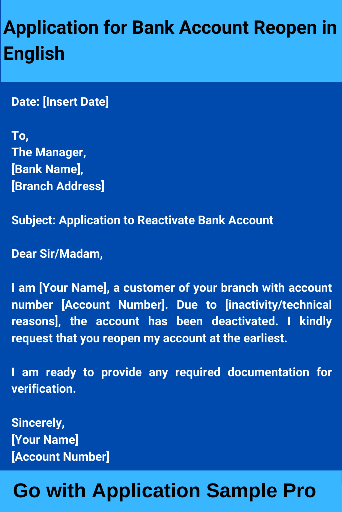 Application for Bank Account Reopen in English