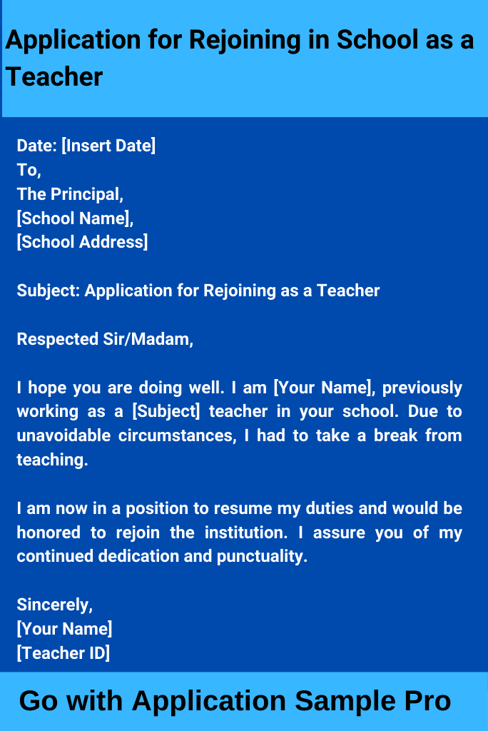 Application for Rejoining in School as a Teacher
