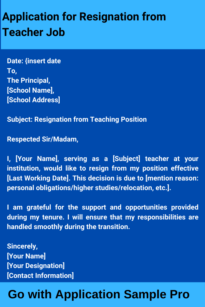 Application for Resignation from Teacher Job