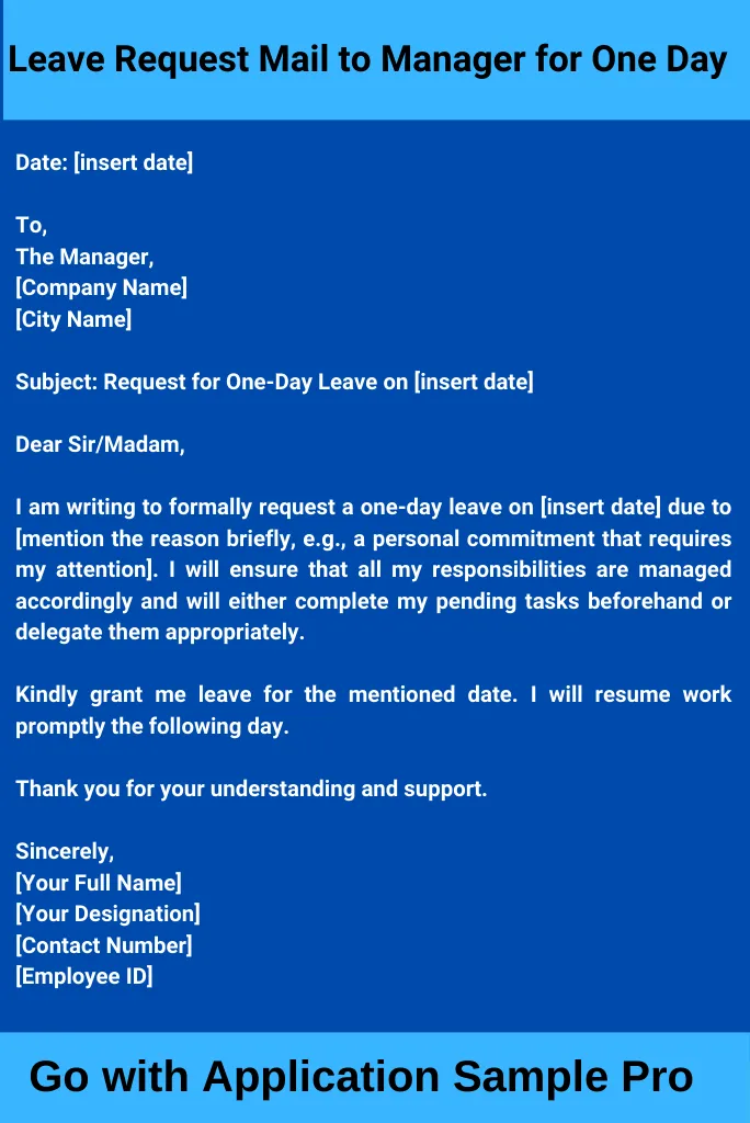 Leave Request Mail to Manager for One Day