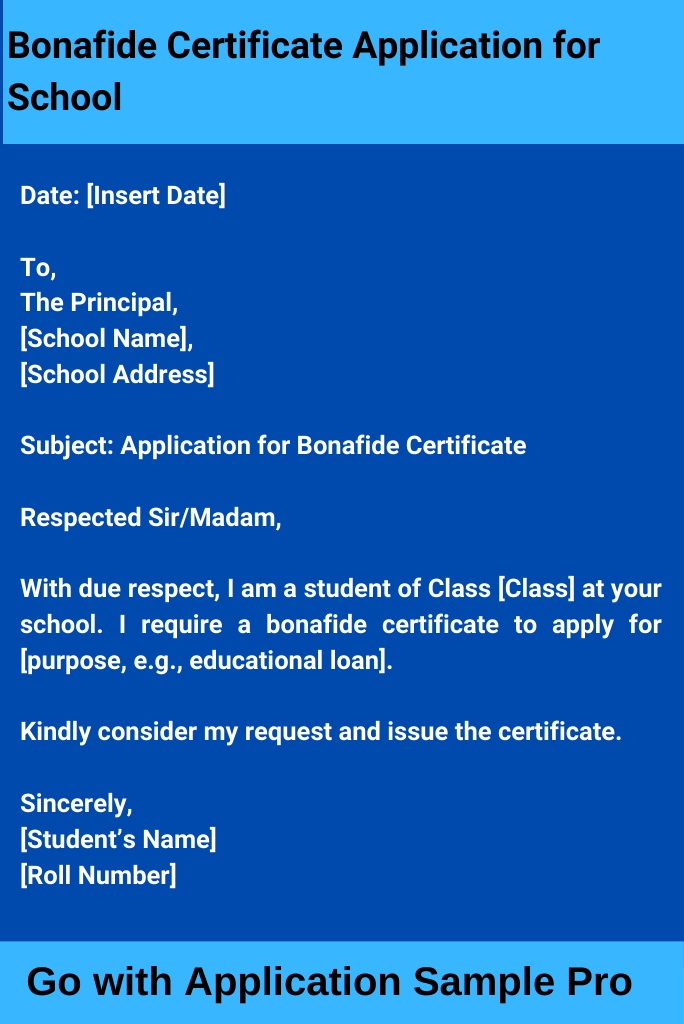 Bonafide Certificate Application for School