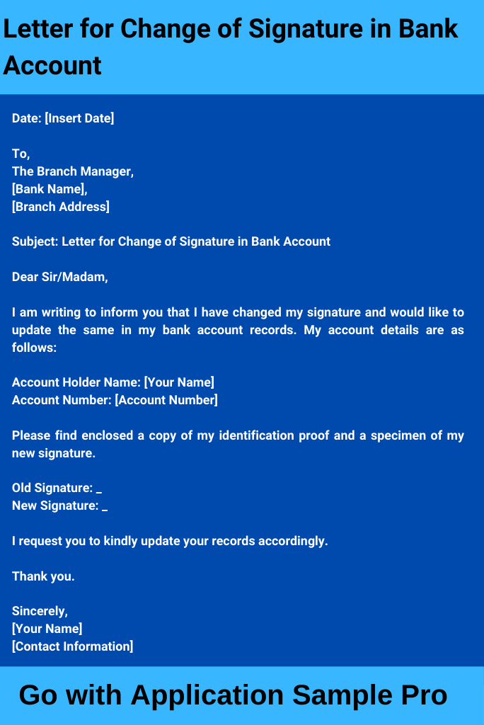 Letter for Change of Signature in Bank Account