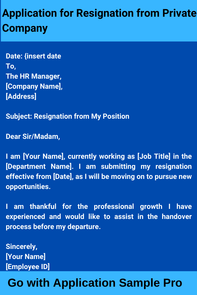 Application for Resignation from Private Company