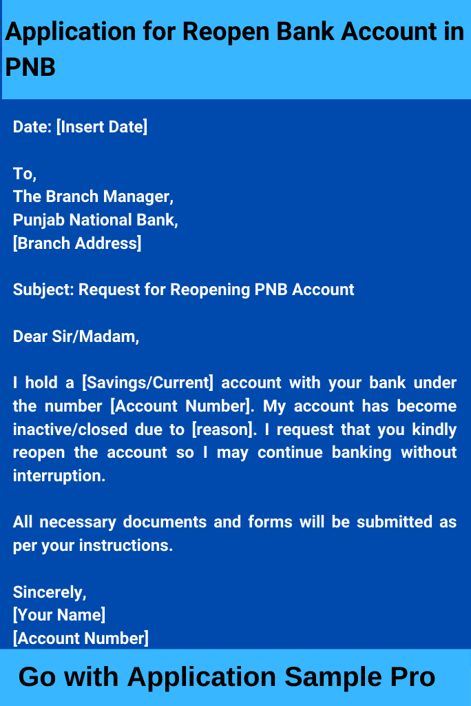 Application for Reopen Bank Account in PNB