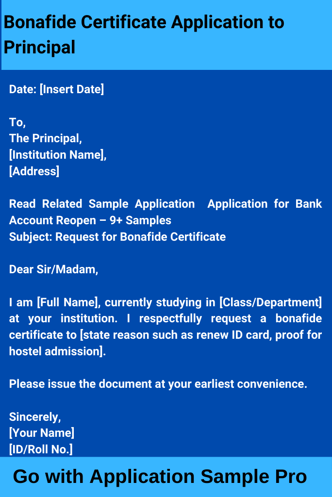 Bonafide Certificate Application to Principal