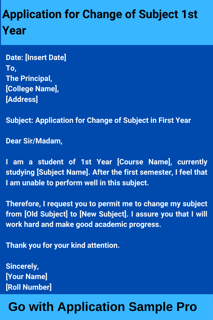 Application for Change of Subject 1st Year