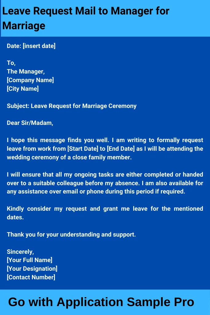 Leave Request Mail to Manager for Marriage
