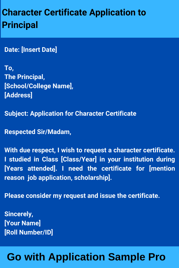 Character Certificate Application to Principal
