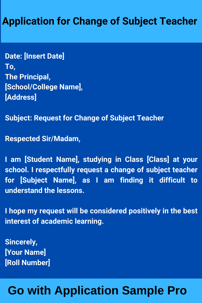 Application for Change of Subject Teacher