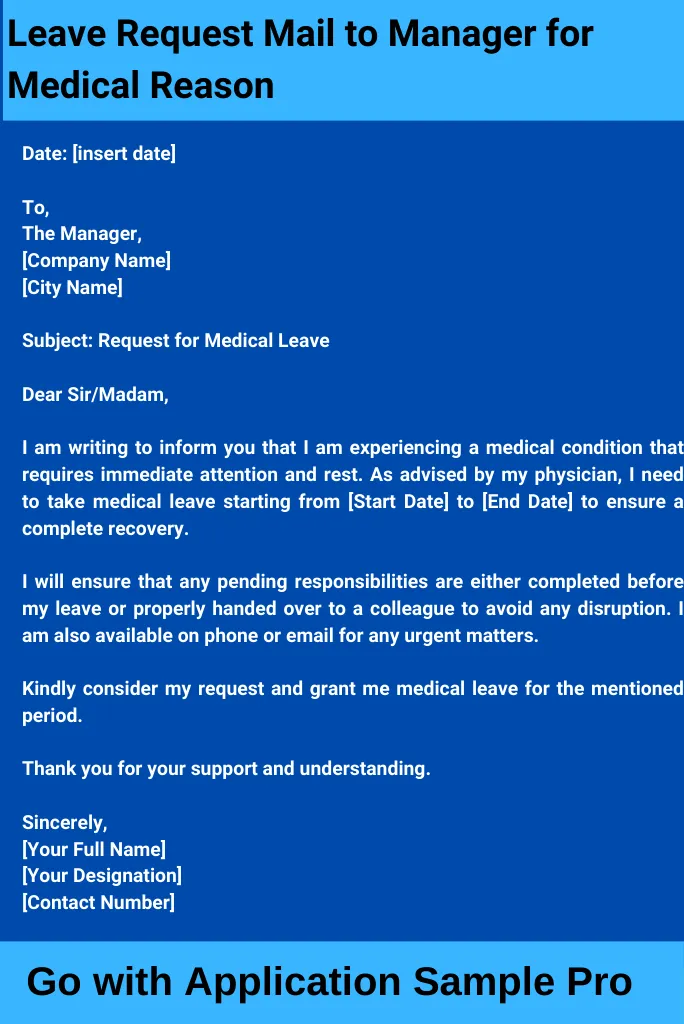 Leave Request Mail to Manager for Medical Reason