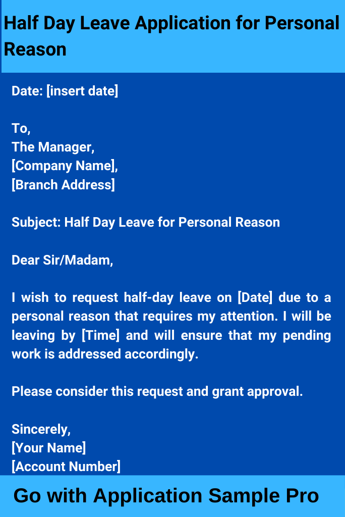 Half Day Leave Application for Personal Reason