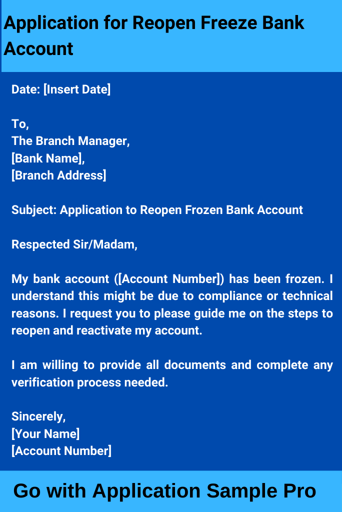 Application for Reopen Freeze Bank Account