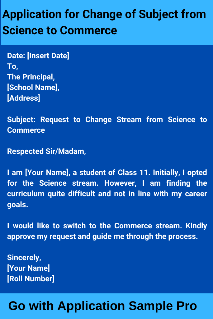 Application for Change of Subject from Science to Commerce