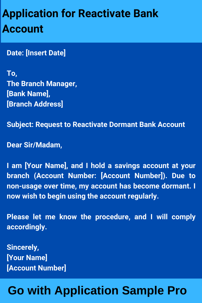 Application for Reactivate Bank Account