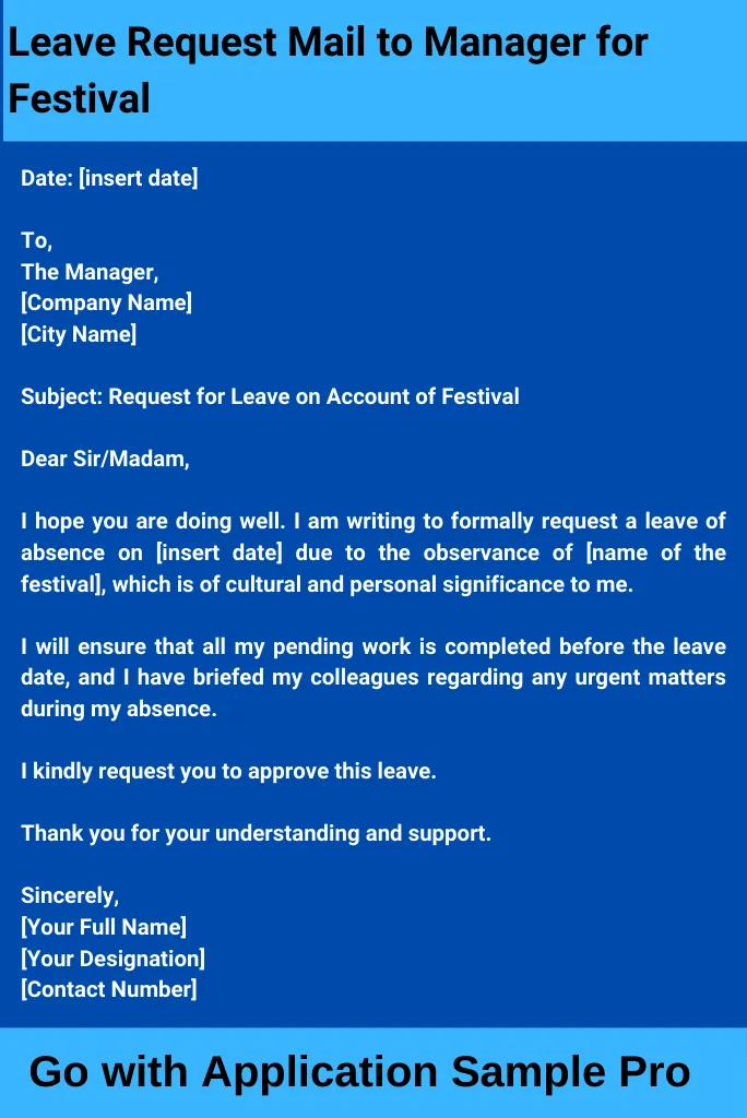 Leave Request Mail to Manager for Festival