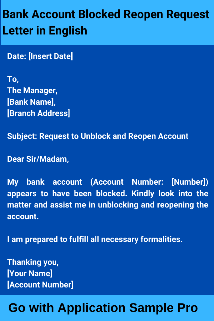 Bank Account Blocked Reopen Request Letter in English