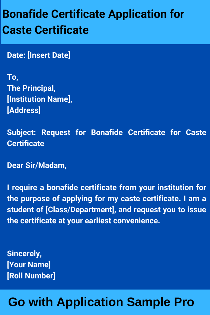 Bonafide Certificate Application for Caste Certificate