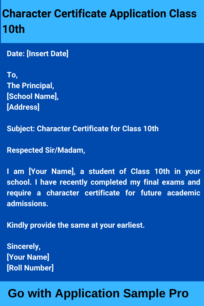 Character Certificate Application Class 10th